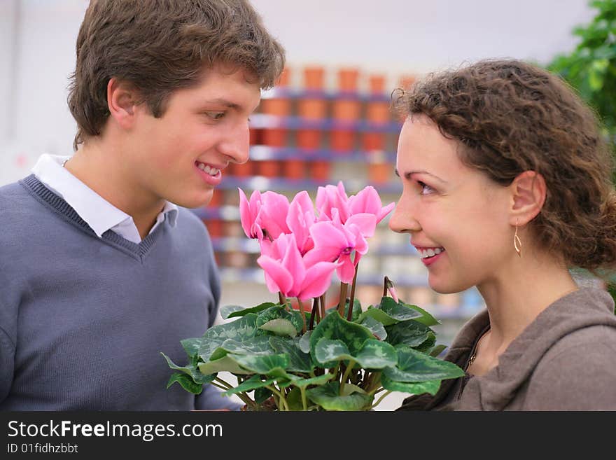 Pair in flower shop