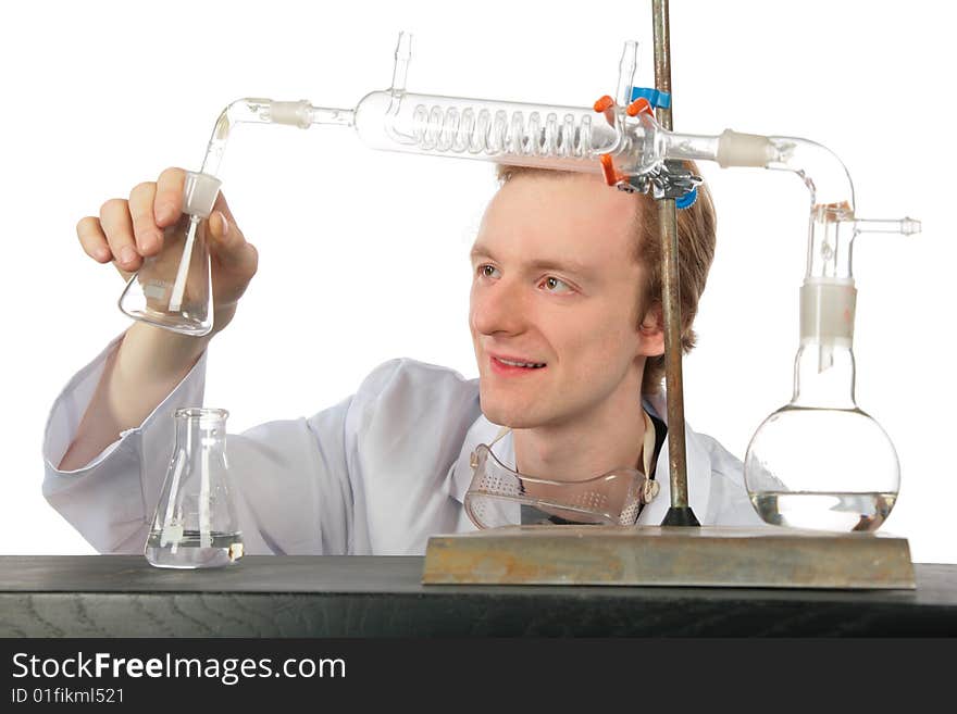 Chemist does experiment