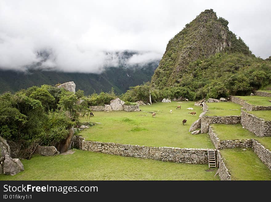 Machu Picchu is a pre-Columbian Inca site located 2,430 metres (8,000 ft) above sea level. It is situated on a mountain ridge above the Urubamba Valley in Peru, which is 80 kilometres (50 mi) northwest of Cusco and through which the Urubamba River flows. The river is a partially navigable headwater of the Amazon River. Often referred to as The Lost City of the Incas, Machu Picchu is one of the m