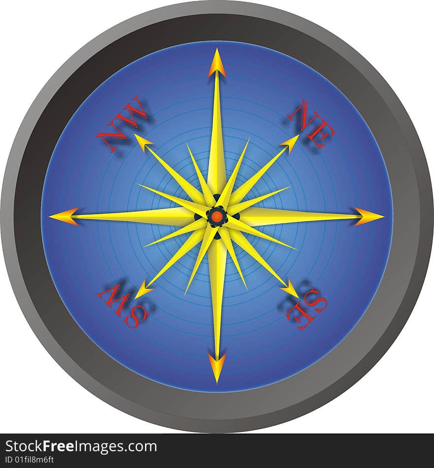 Blue Compass with yellow needles. Blue Compass with yellow needles