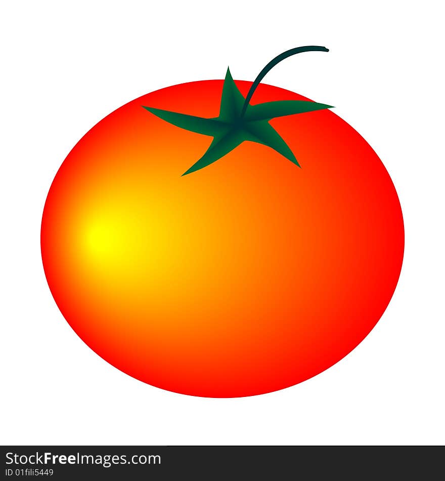 Ripe bright tomato isolated on a white background. Abstract illustration. Ripe bright tomato isolated on a white background. Abstract illustration.