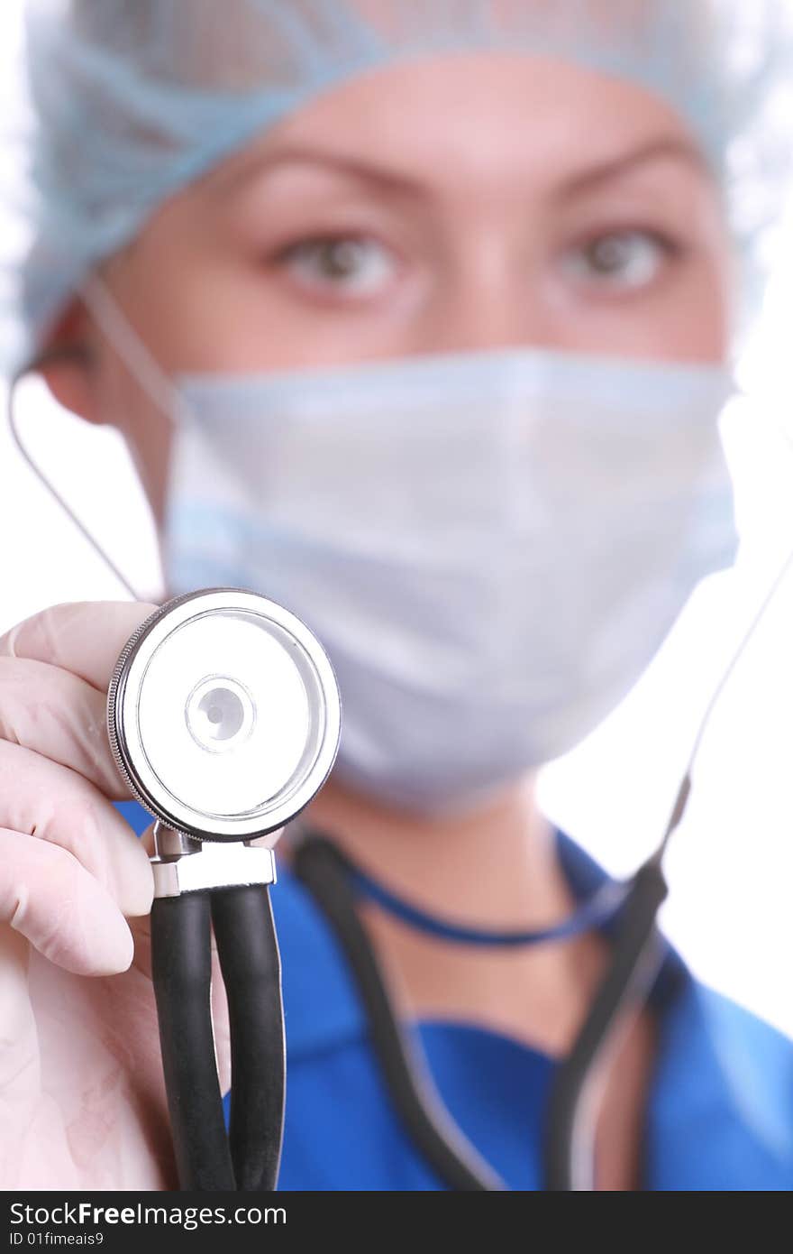 Doctor with a stethoscope, isolated on a white background. Doctor with a stethoscope, isolated on a white background