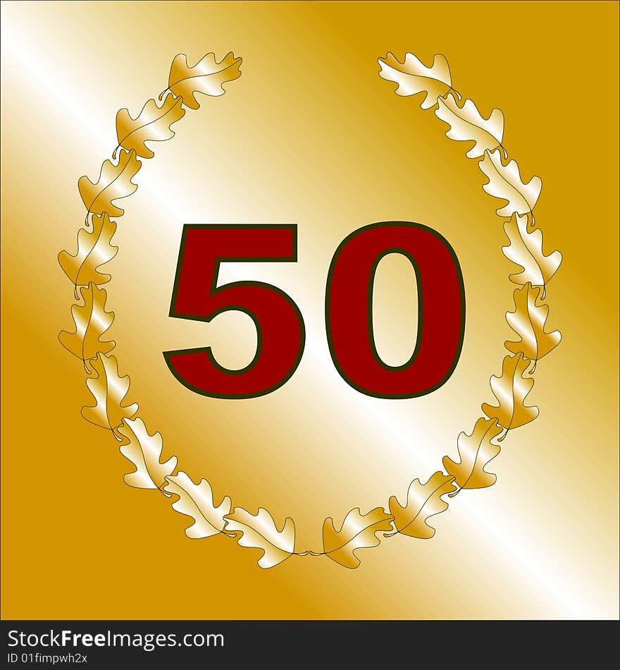 Garland of gold oak leaves and number 50 on a gold background. Garland of gold oak leaves and number 50 on a gold background.