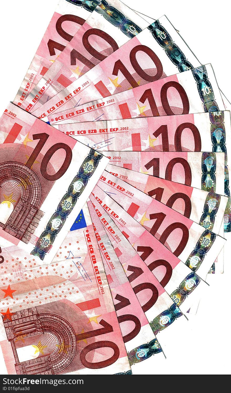 Detail range of ten euro banknotes. Detail range of ten euro banknotes