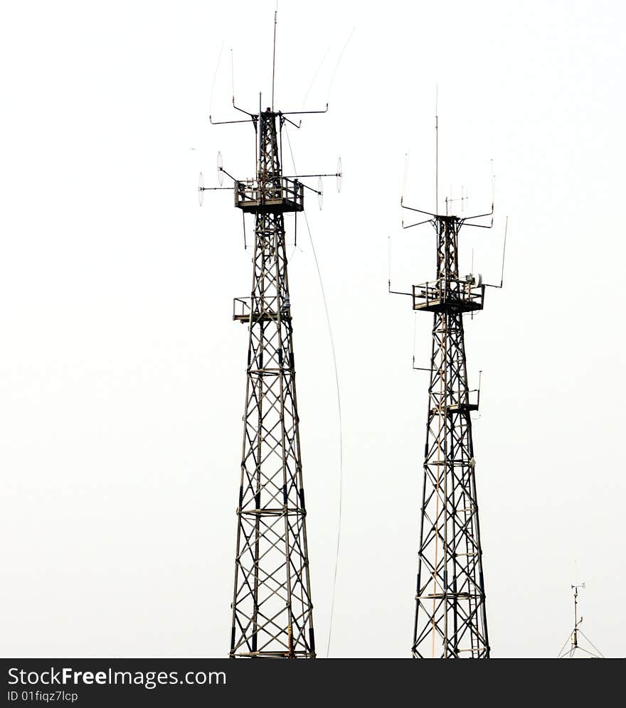 Transmitter antennas of various sizes and configurations on a white background. Transmitter antennas of various sizes and configurations on a white background