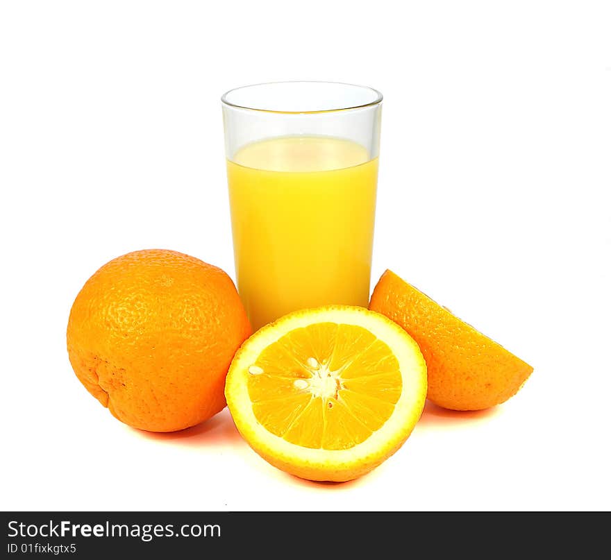 Glass of orange juice on white background. Glass of orange juice on white background