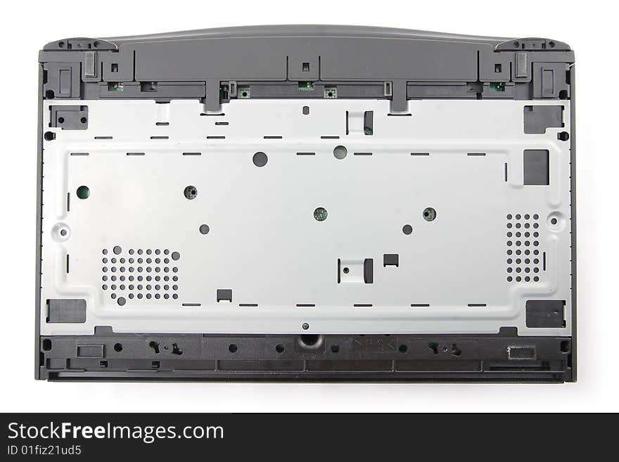 Old video cassette recorder on the white background. Bottom side. Old video cassette recorder on the white background. Bottom side.