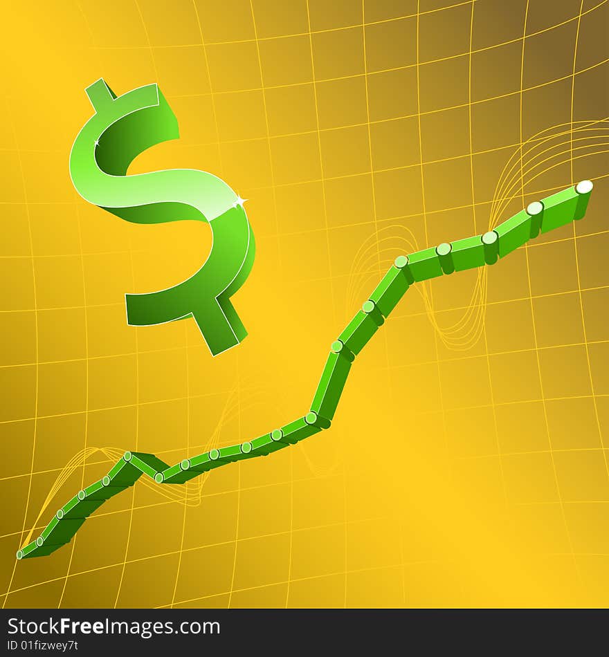 Green dollar sign on gold background. Green dollar sign on gold background