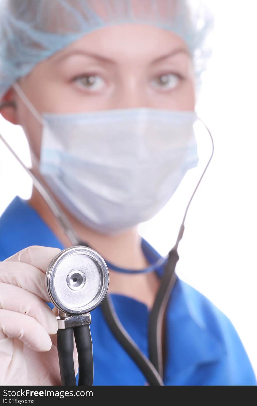 Doctor with a stethoscope, isolated on a white background. Doctor with a stethoscope, isolated on a white background