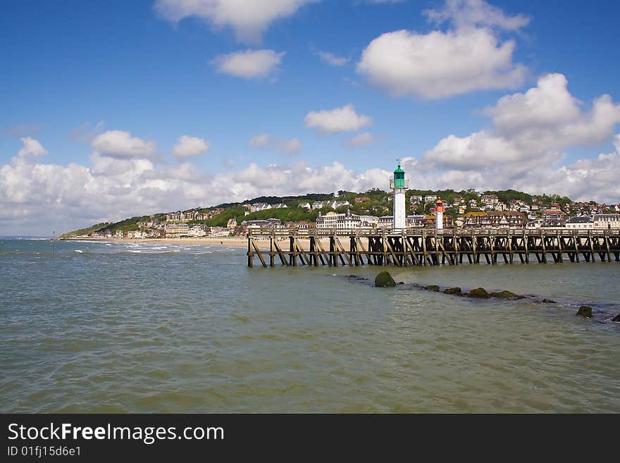 Taken from the sea, deck marking the entrance of the Trouville port. Taken from the sea, deck marking the entrance of the Trouville port