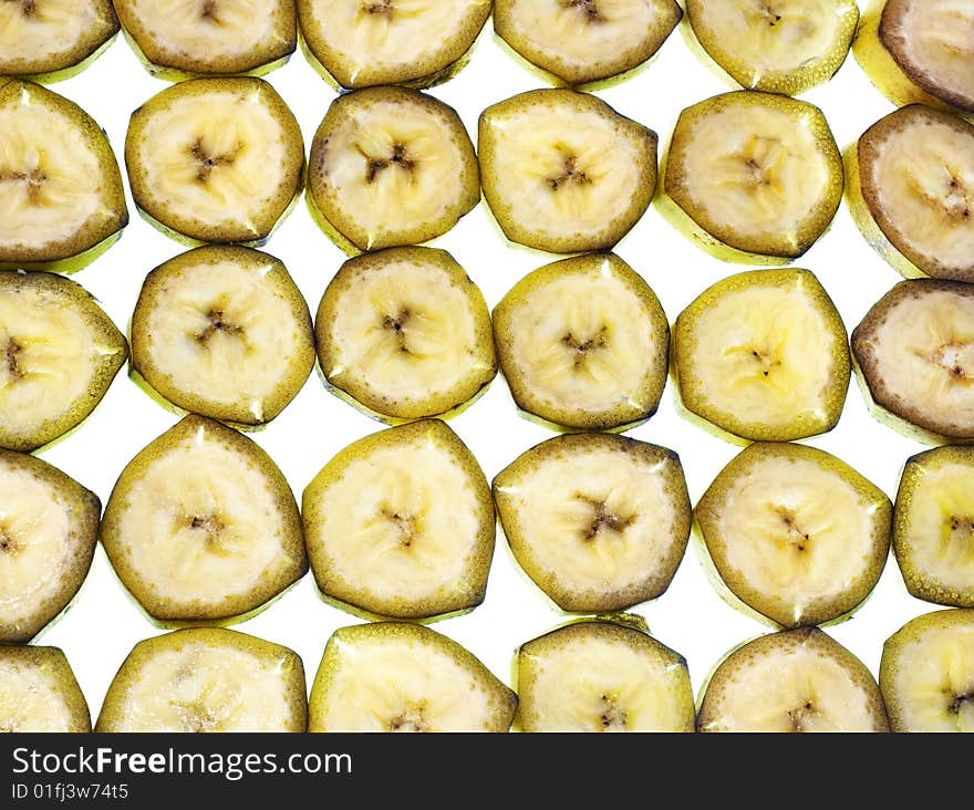 Banana slices isolated on white background