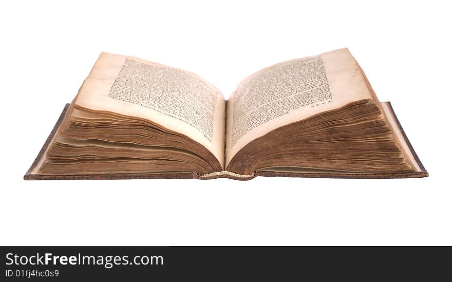 Single old leather bound book isolated on a white background