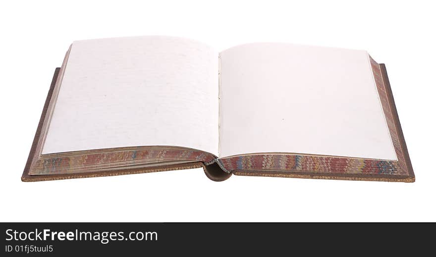 Single old leather bound book isolated on a white background