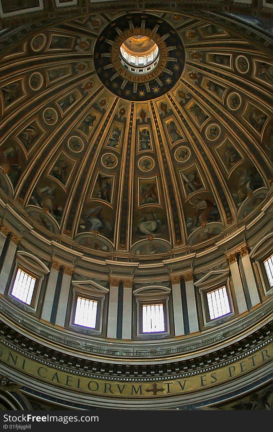 The dome of St. Peter's rises to a total height of 136.57 m (448.06 ft) from the floor of the basilica to the top of the external cross. It is the tallest dome in the world. The dome of St. Peter's rises to a total height of 136.57 m (448.06 ft) from the floor of the basilica to the top of the external cross. It is the tallest dome in the world.