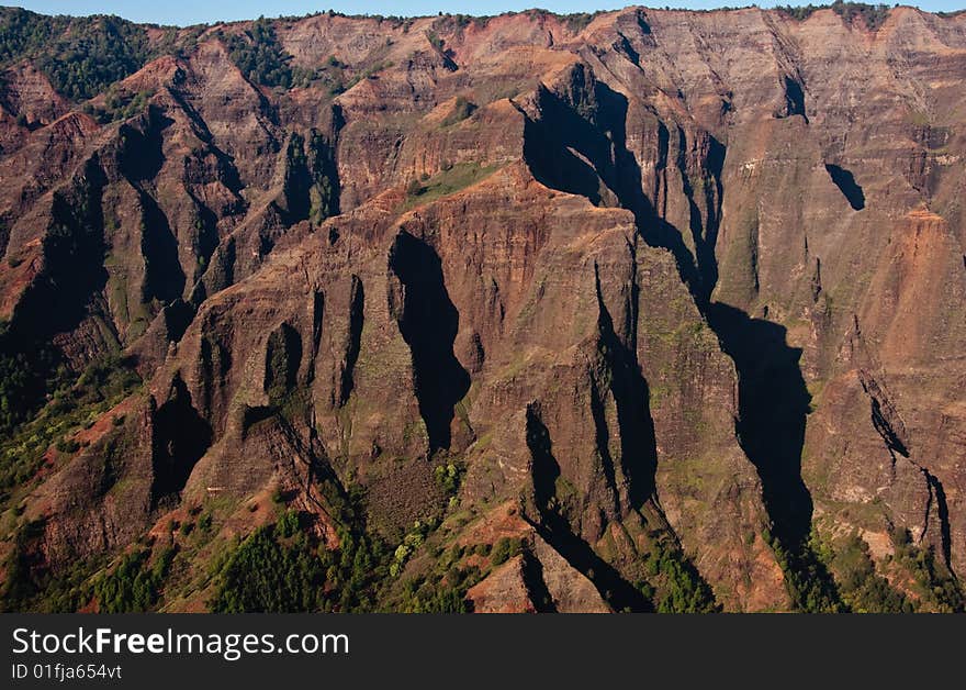 Waimea canyon on Kauai in the sunlight