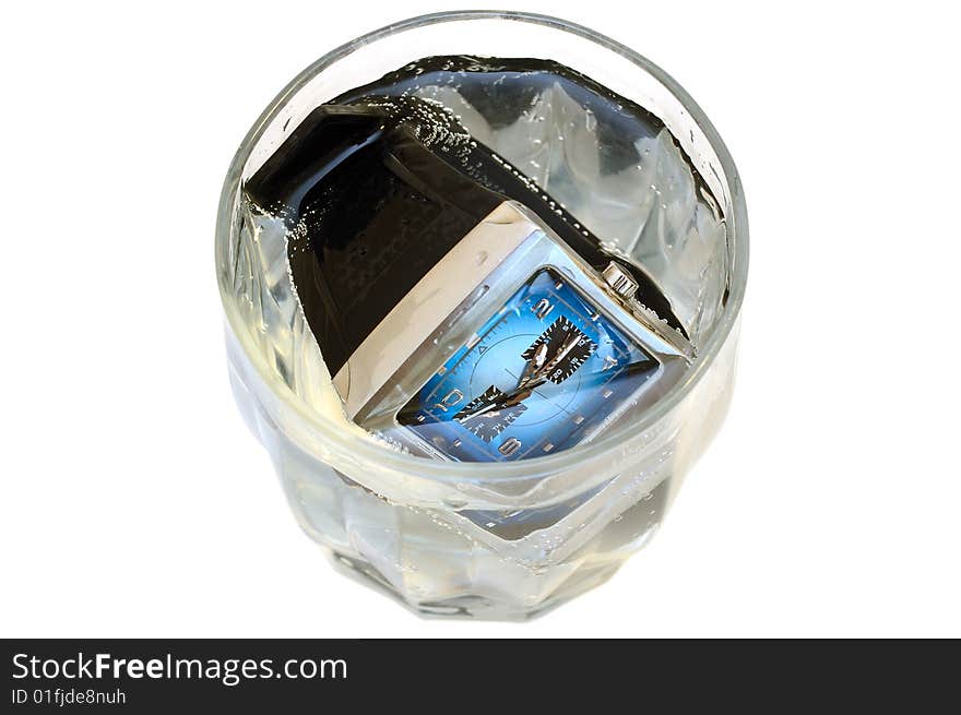 Waterproof Watch In Glass With Water.