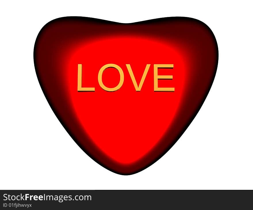 3D the image of beautiful red heart with word LOVE.