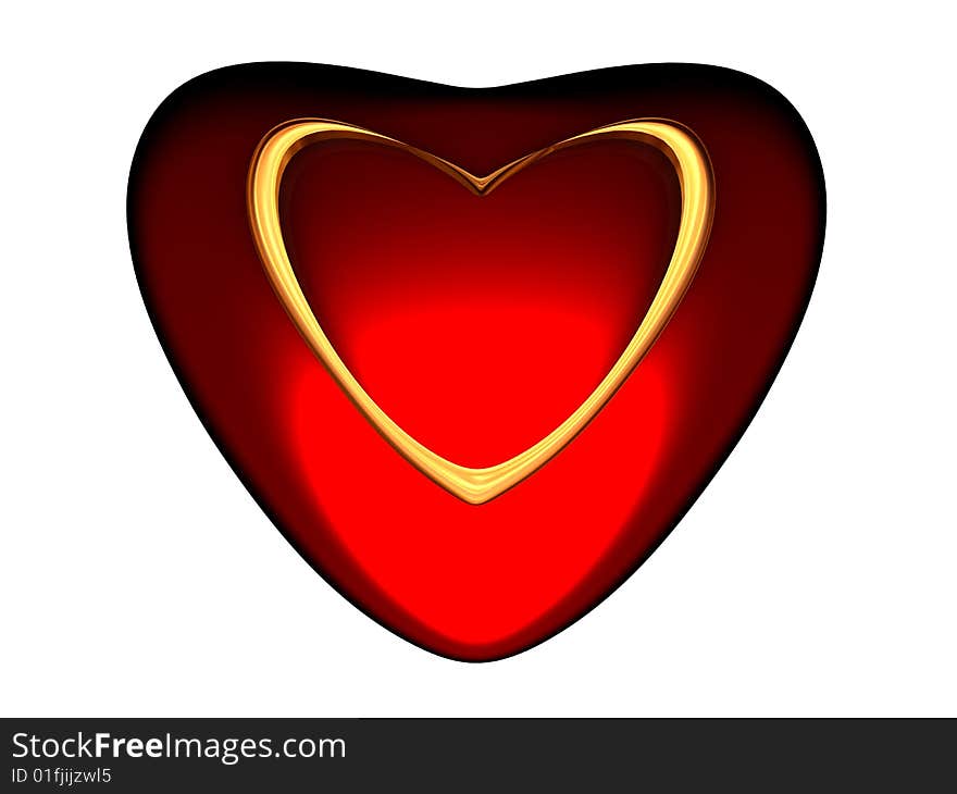 Volumetric red heart with gold heart inside.