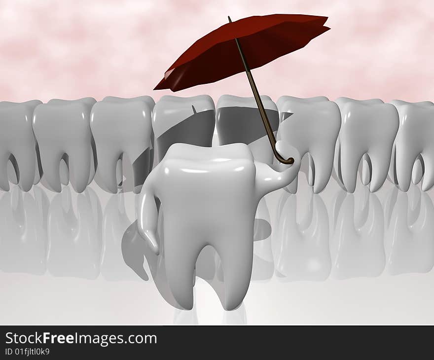 Cartoon of a tooth protecting himself with an umbrella. Cartoon of a tooth protecting himself with an umbrella