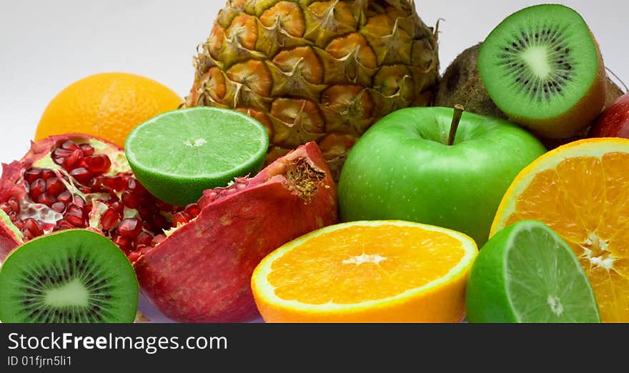 Group of fresh fruits isolated on white background