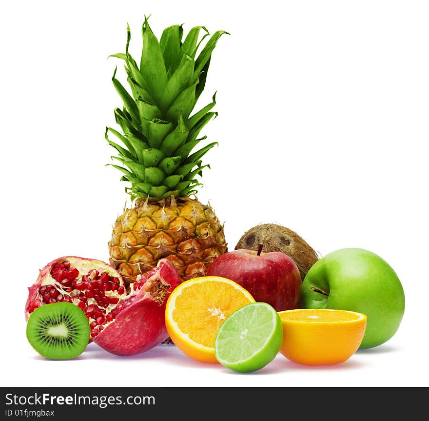 Group of fresh fruits isolated on white background