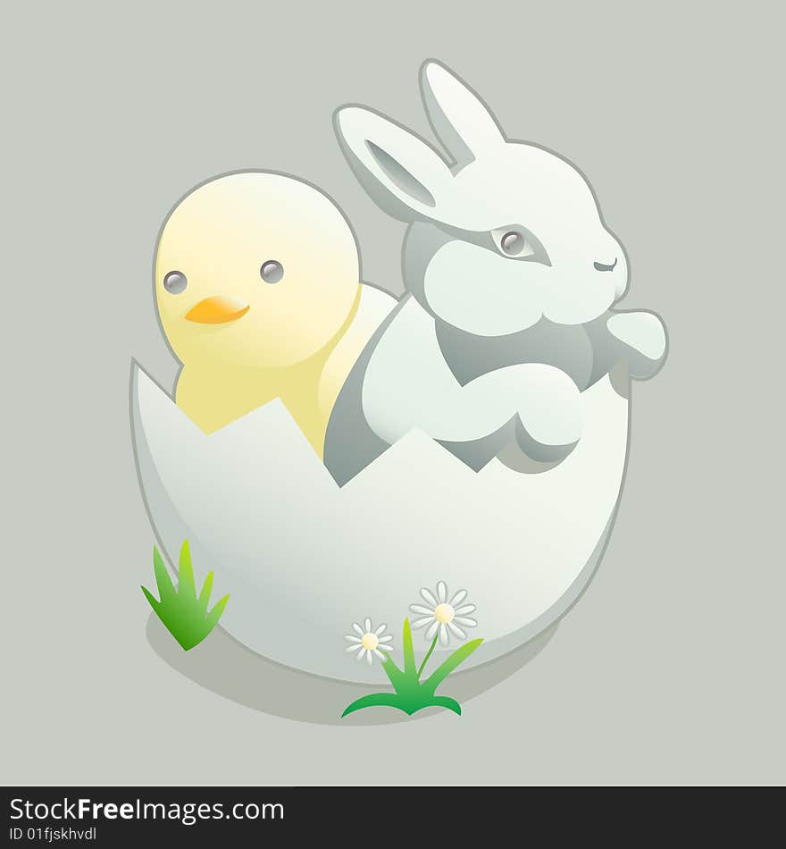 Easter Theme with Chick and Bunny. Easter Theme with Chick and Bunny