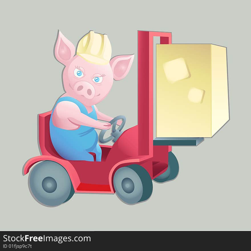 Vector Illustration of Pink Piggy at Work