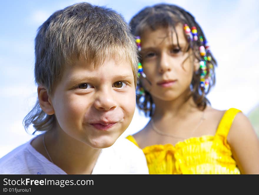 Portrait of little kids having good time in summer environment. Portrait of little kids having good time in summer environment