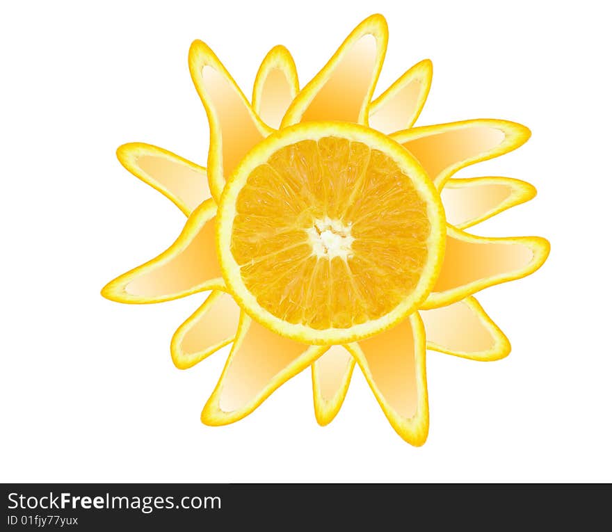 Sun orange slince white background isolated