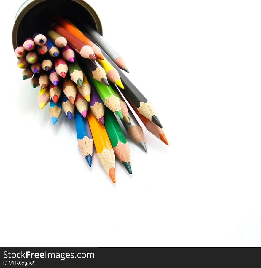 a selection of color pencils on white