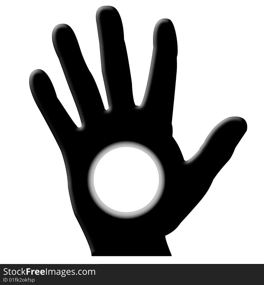 A black hand with a hole. A black hand with a hole