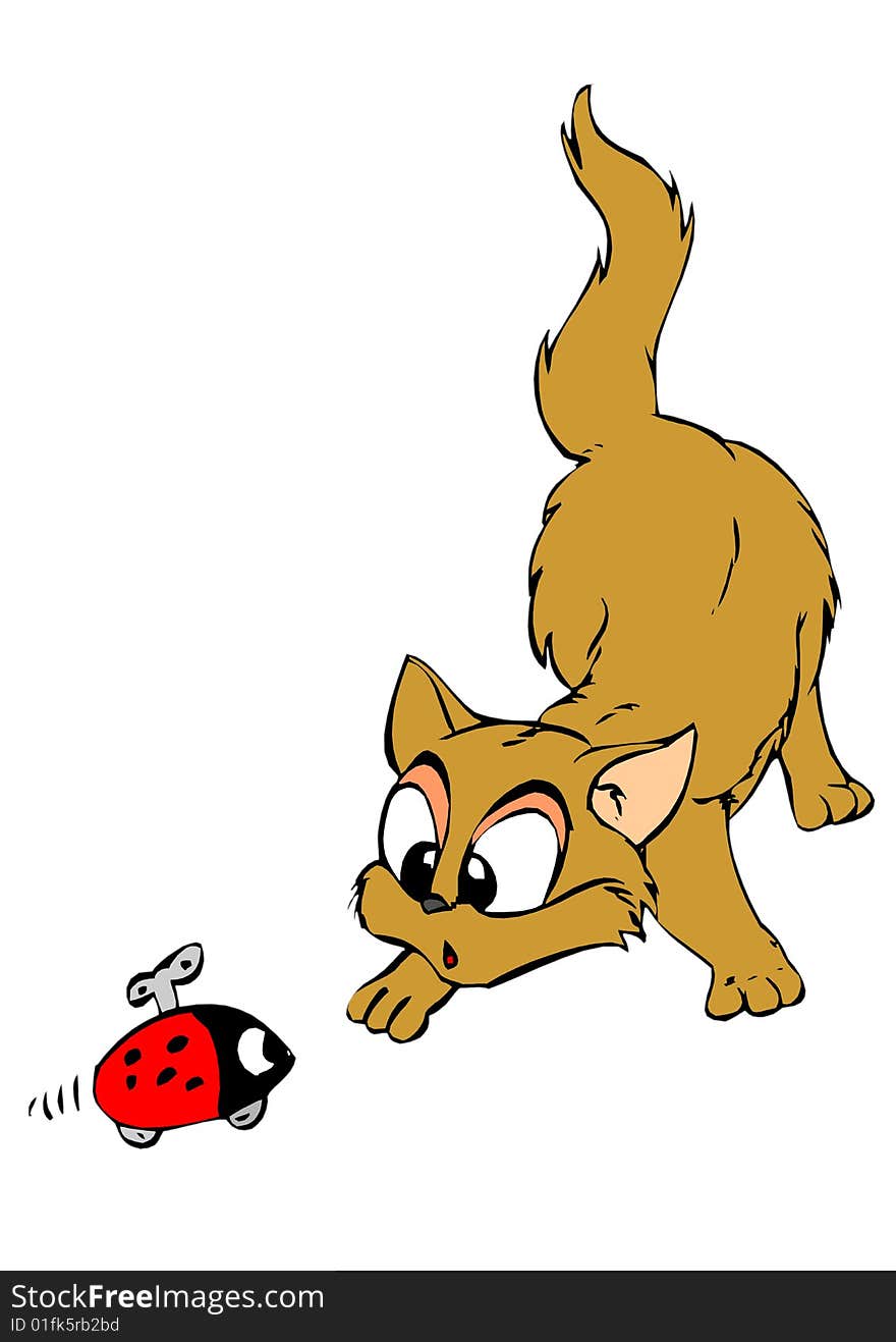 Illustration of cartoon funny cat.