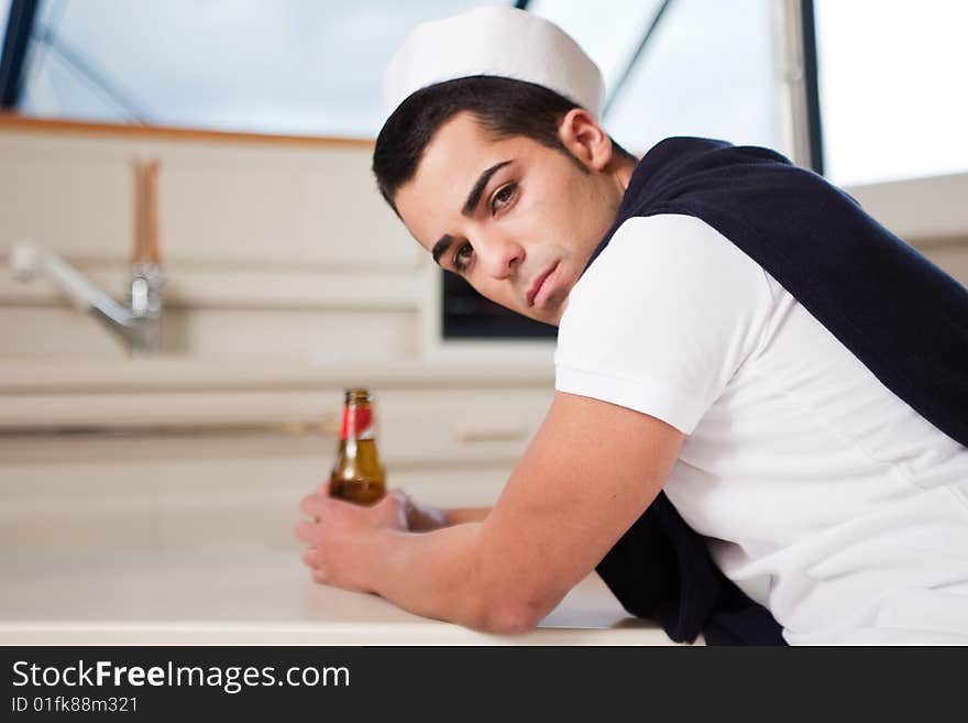 Elegant young model posing with sailor dress. Elegant young model posing with sailor dress