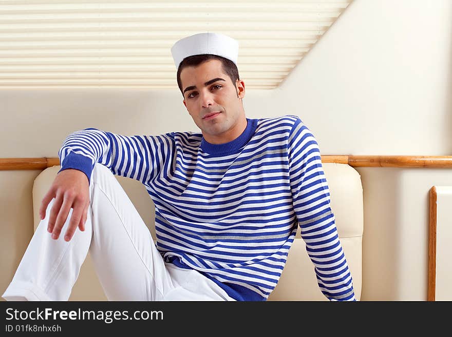 Elegant young model posing with sailor dress. Elegant young model posing with sailor dress