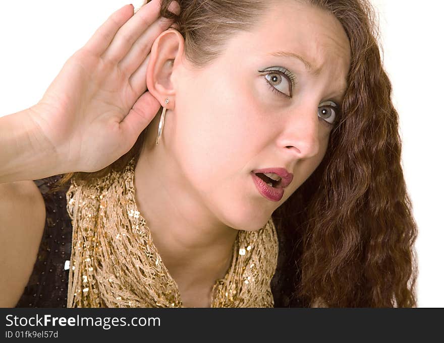 Woman listening to what you are going to say. Woman listening to what you are going to say