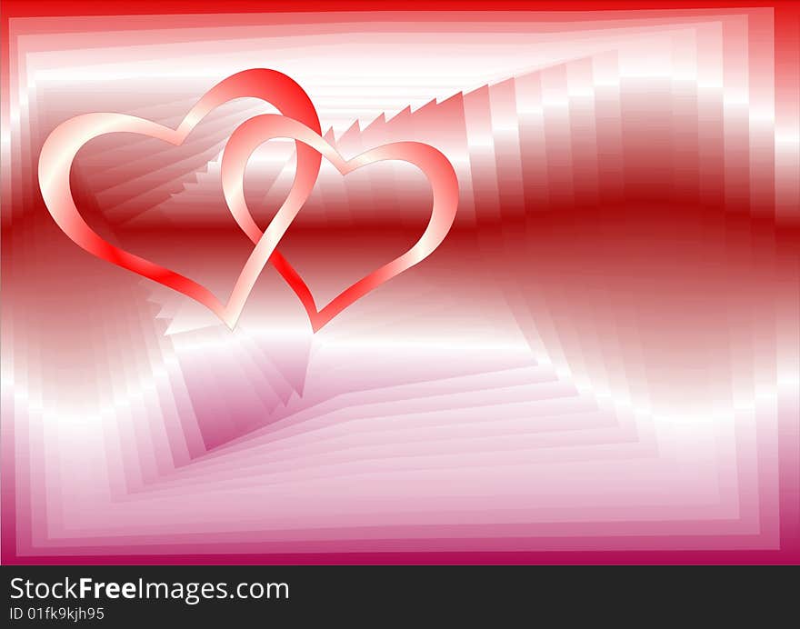 Two red hearts in red background