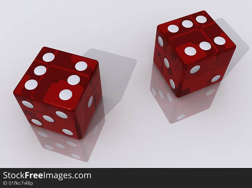 Two red dices on white background