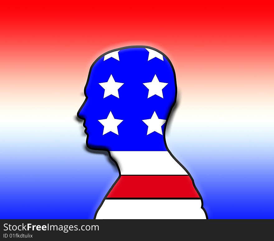 A head with the American flag. A head with the American flag