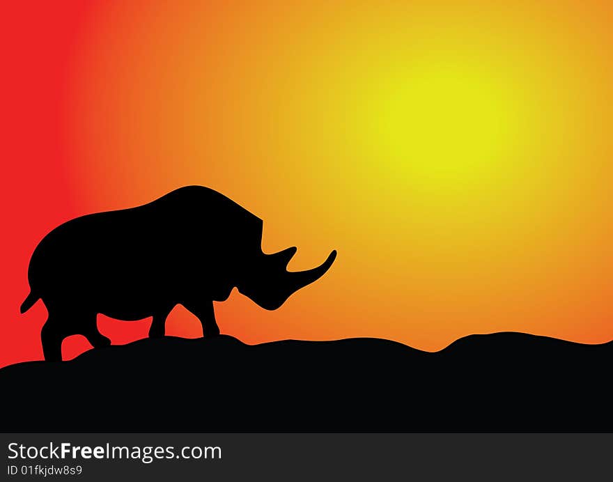 Rhino silhouette against the backdrop of sunset. Rhino silhouette against the backdrop of sunset