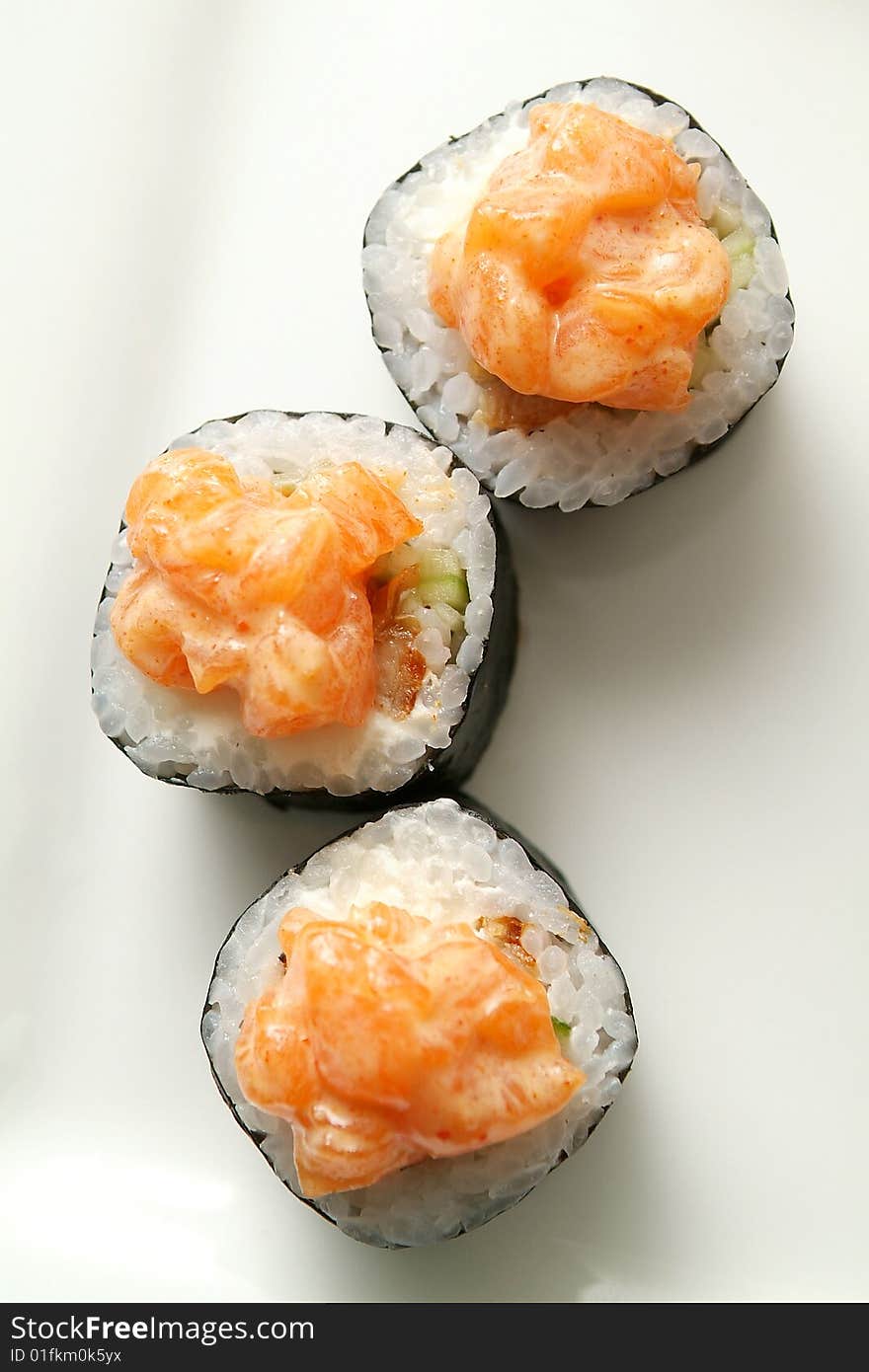 Traditional the Japanese meal sushi on a white background