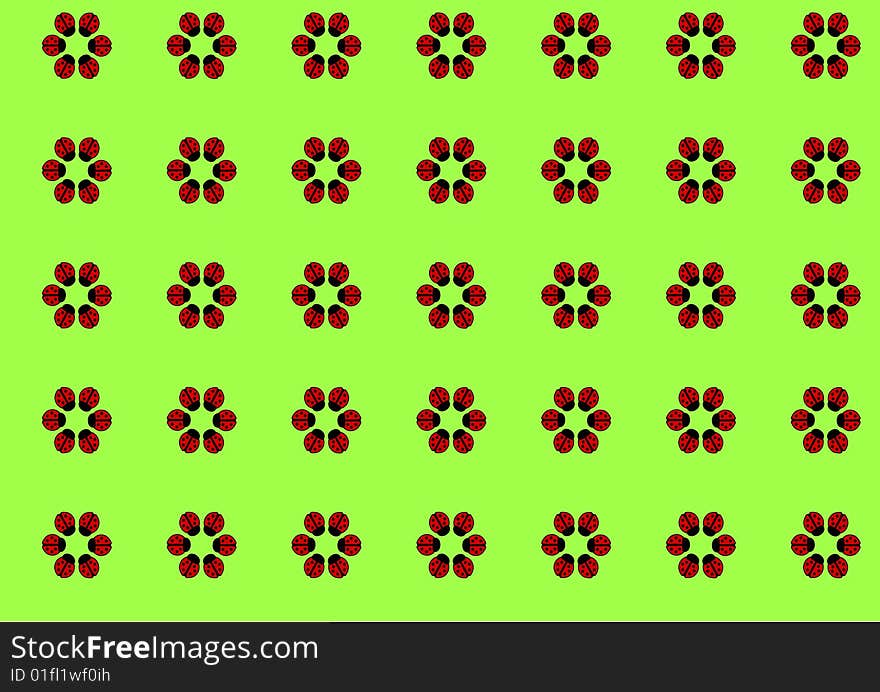 Ornamental background with ladybirds. Vector.