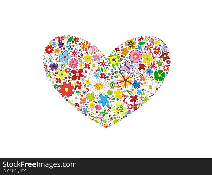 Floral multicolour vector valentine heart. Floral multicolour vector valentine heart