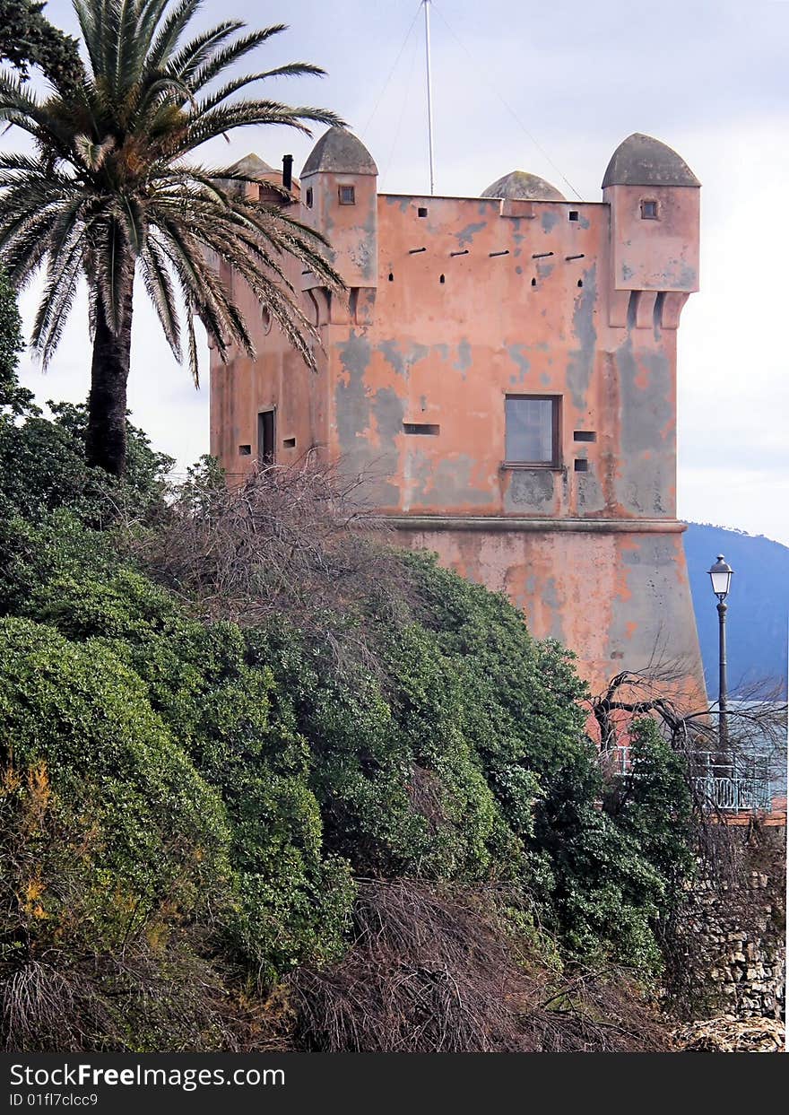 This is a defensive tower near the sea in Italian Riviera. This is a defensive tower near the sea in Italian Riviera.