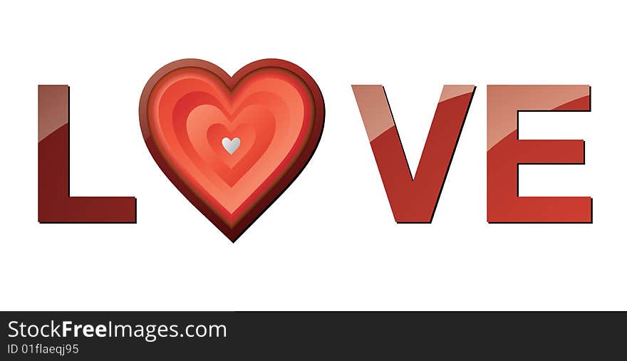 Vector illustration of the word 'love' with a heart instead of the letter o. Vector illustration of the word 'love' with a heart instead of the letter o.