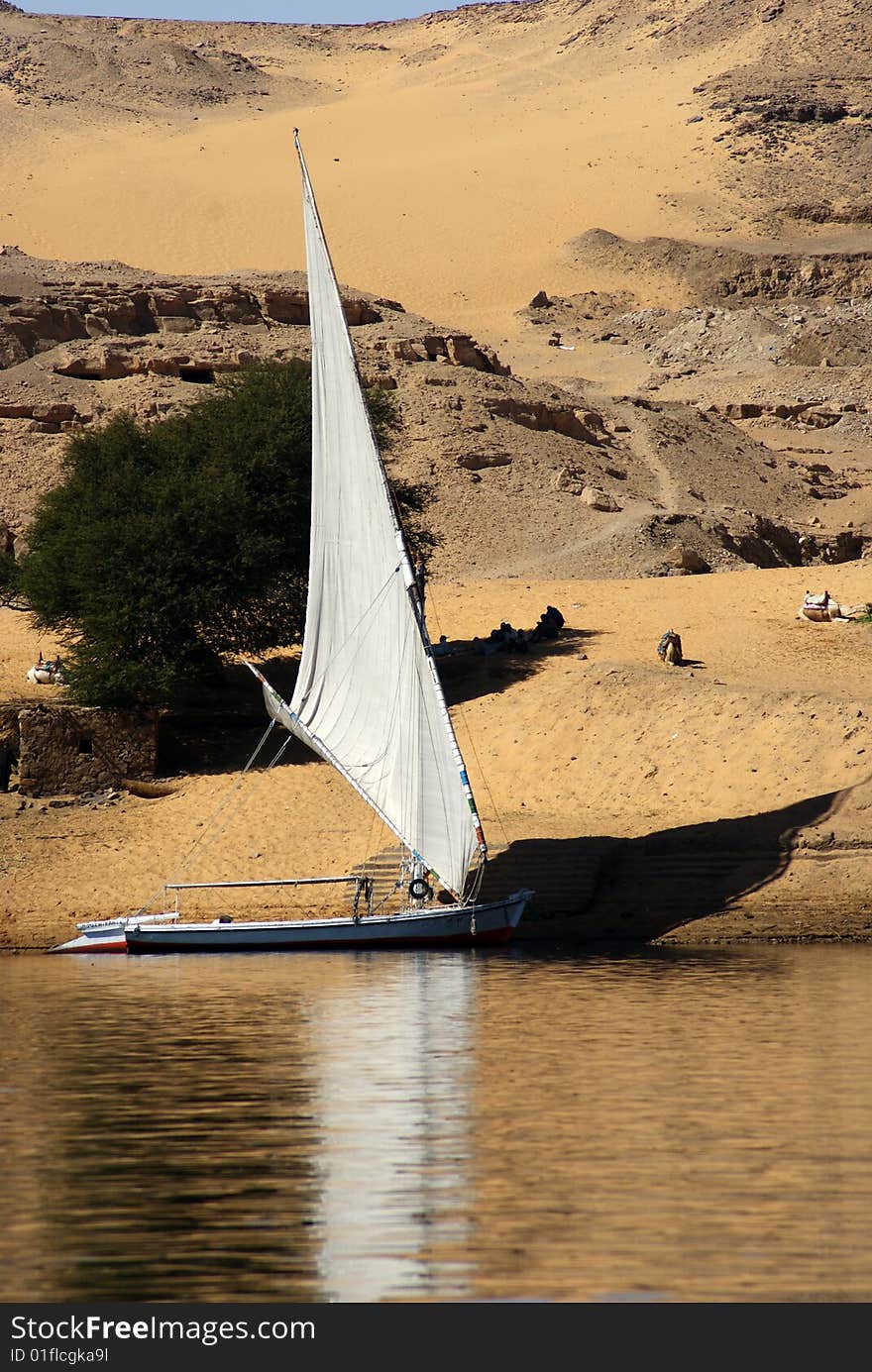 Sail boat on the bank of river Nile in Egypt. Sail boat on the bank of river Nile in Egypt