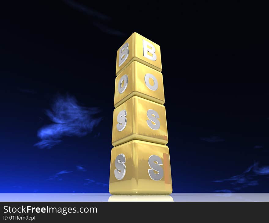 3d golden boxes with metal text boss with reflection