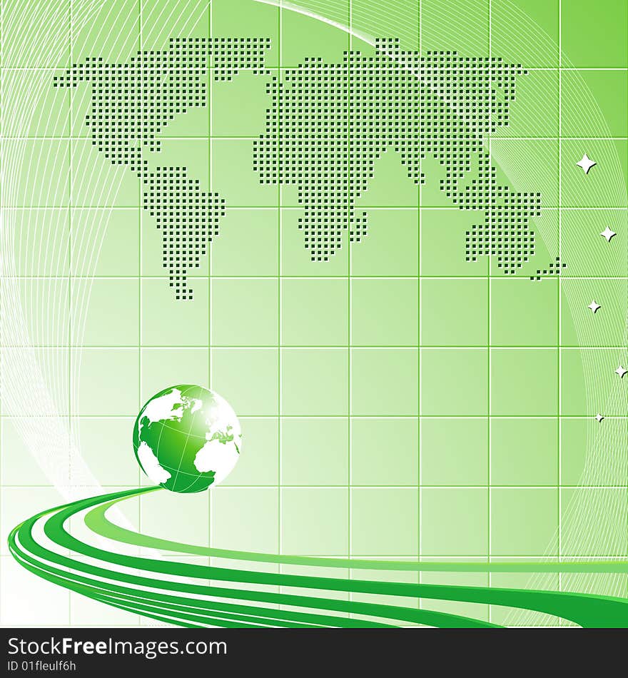 Modern light green background with globe and map of the world. Modern light green background with globe and map of the world