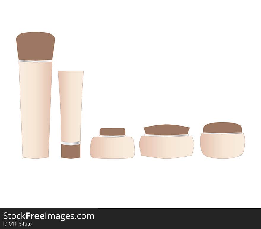 Different shapes bottles and tubes isolated on white background - illustration. Each object on different layer. Different shapes bottles and tubes isolated on white background - illustration. Each object on different layer.