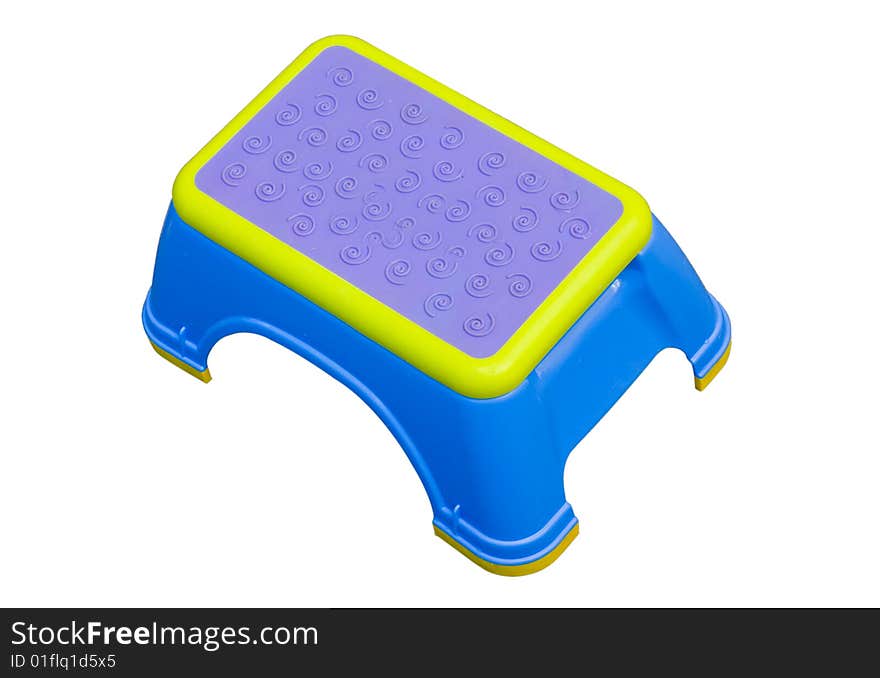 Blue and yellow small Stool; isolated on white , clipping path included