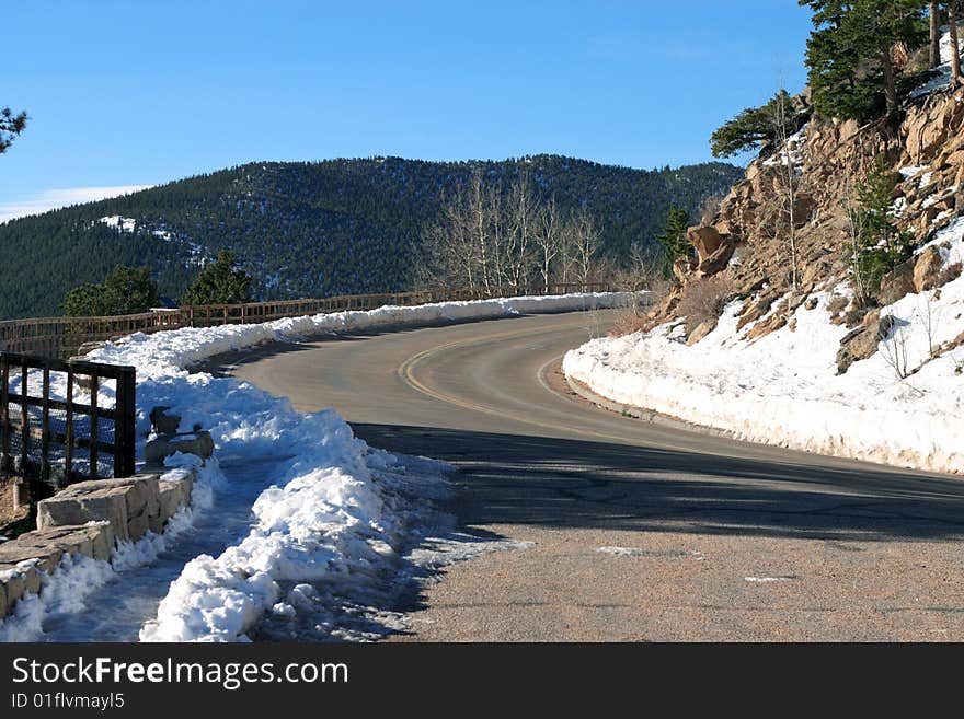 Road in snowy mountains